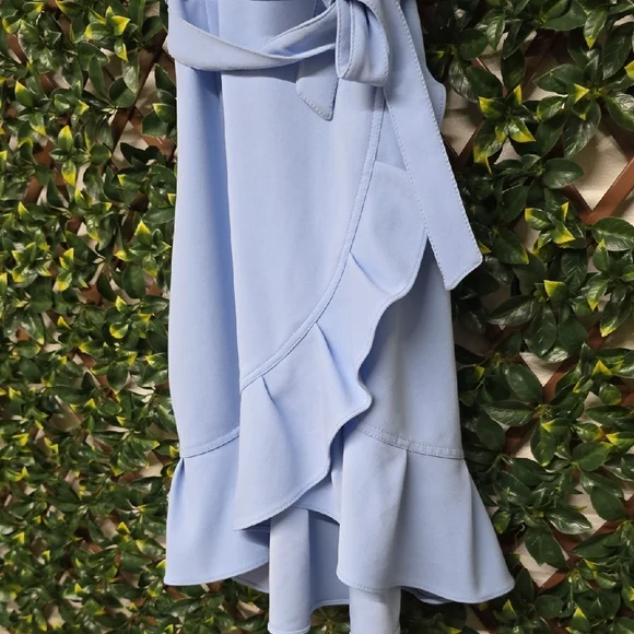 Calvin Klein Light Blue Ruffle Wrap Midi Dress - Picture 3 of 7